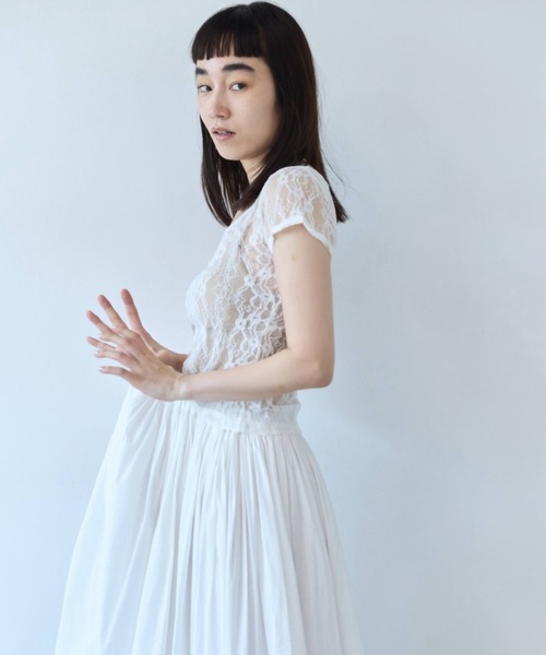 flaeu(フラユ)の「Stretch Lace Top(Tシャツ/カットソー・レディース・ホワイト/ブラック・FREE)」の6枚目の写真