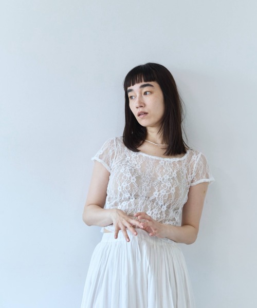 flaeu(フラユ)の「Stretch Lace Top(Tシャツ/カットソー・レディース・ホワイト/ブラック・FREE)」の7枚目の写真