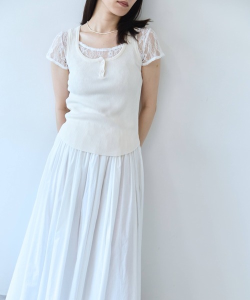 flaeu(フラユ)の「Stretch Lace Top(Tシャツ/カットソー・レディース・ホワイト/ブラック・FREE)」の13枚目の写真