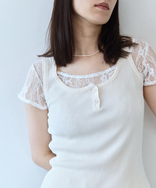 flaeu(フラユ)の「Stretch Lace Top(Tシャツ/カットソー・レディース・ホワイト/ブラック・FREE)」の11枚目の写真