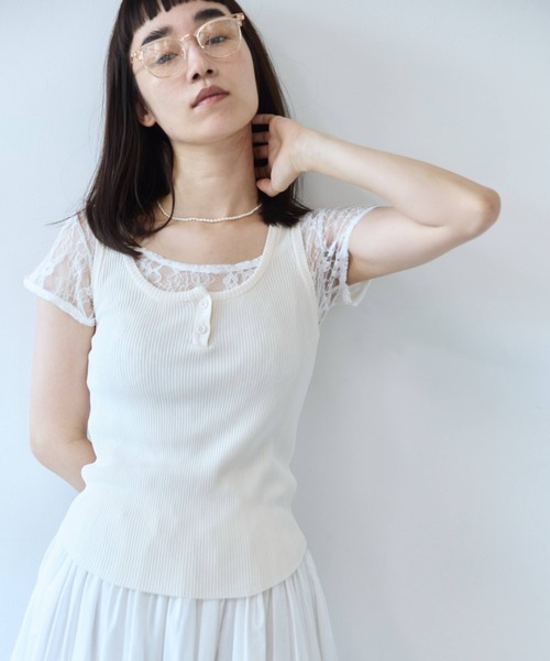 flaeu(フラユ)の「Stretch Lace Top(Tシャツ/カットソー・レディース・ホワイト/ブラック・FREE)」の10枚目の写真