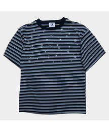 マルチストライプスタースパンコールルーズフィットラウンドネックカジュアル半袖Tシャツ_3COLOR