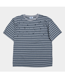 マルチストライプスタースパンコールルーズフィットラウンドネックカジュアル半袖Tシャツ_3COLOR