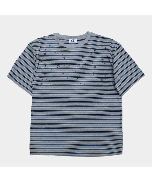 SOMEPLACE MAN(サムプレイス・マン)の「マルチストライプスタースパンコールルーズフィットラウンドネックカジュアル半袖Tシャツ_3COLOR(Tシャツ/カットソー・メンズ・グレー/ブラウン/ネイビー・FREE)」の1枚目の写真