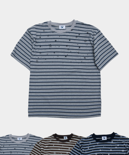 SOMEPLACE MAN(サムプレイス・マン)の「マルチストライプスタースパンコールルーズフィットラウンドネックカジュアル半袖Tシャツ_3COLOR(Tシャツ/カットソー・メンズ・グレー/ブラウン/ネイビー・FREE)」の4枚目の写真