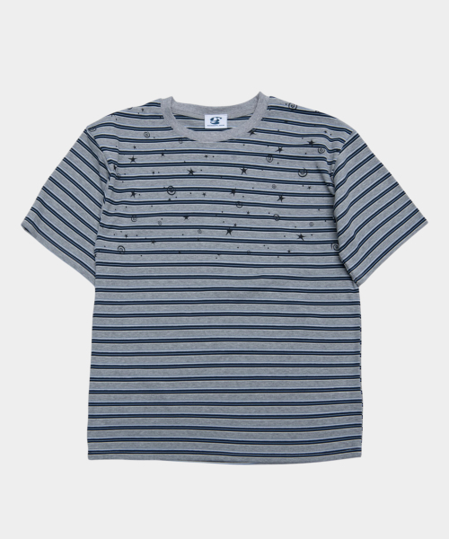SOMEPLACE MAN(サムプレイス・マン)の「マルチストライプスタースパンコールルーズフィットラウンドネックカジュアル半袖Tシャツ_3COLOR(Tシャツ/カットソー・メンズ・グレー/ブラウン/ネイビー・FREE)」の5枚目の写真