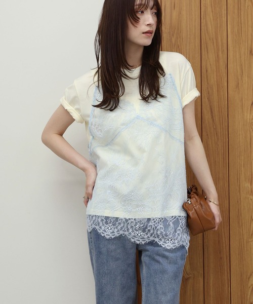 NOAHL(ノアル)の「【NOAHL】レースドッキングデザインTシャツ(Tシャツ/カットソー・レディース・ブラック/クリーム・FREE)」の2枚目の写真