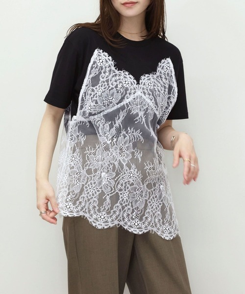 NOAHL(ノアル)の「【NOAHL】レースドッキングデザインTシャツ(Tシャツ/カットソー・レディース・ブラック/クリーム・FREE)」の21枚目の写真