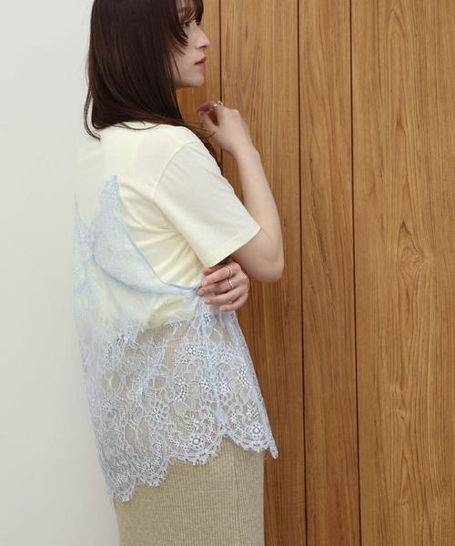 NOAHL(ノアル)の「【NOAHL】レースドッキングデザインTシャツ(Tシャツ/カットソー・レディース・ブラック/クリーム・FREE)」の4枚目の写真