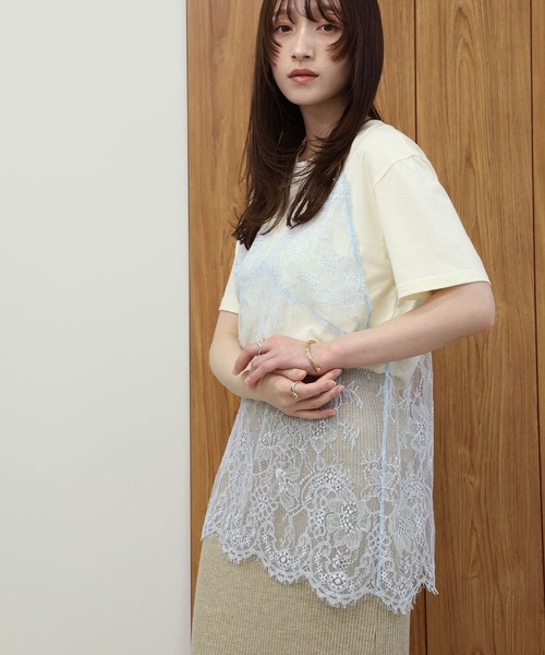 NOAHL(ノアル)の「【NOAHL】レースドッキングデザインTシャツ(Tシャツ/カットソー・レディース・ブラック/クリーム・FREE)」の9枚目の写真