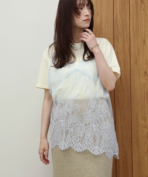 NOAHL(ノアル)の「【NOAHL】レースドッキングデザインTシャツ(Tシャツ/カットソー・レディース・ブラック/クリーム・FREE)」の14枚目の写真