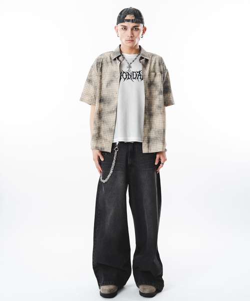 SHORT ROUND(ショートラウンド)の「SHORT ROUND/ブリーチミニチェックシャツ(シャツ/ブラウス・メンズ・アイボリー/ブラウン/ブルー・MEDIUM/LARGE)」の8枚目の写真