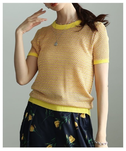 Sawa a la mode(サワアラモード)の「配色デザインサマーニットトップス(ニット/セーター・レディース・イエロー/グリーン・FREE)」の13枚目の写真