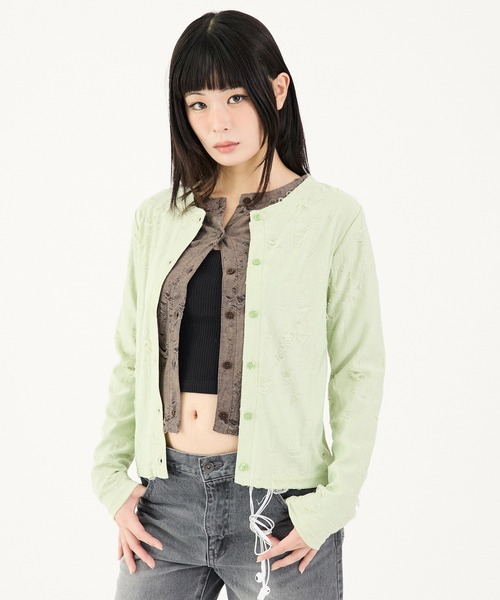 FTW(エフティダブリュー)の「DAMAGE CREW CARDIGAN(カーディガン/ボレロ・レディース・チャコールグレー/ブラック/グリーン・SMALL/MEDIUM)」の3枚目の写真