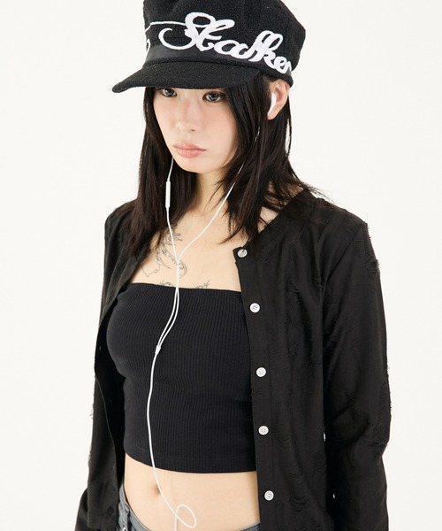 FTW(エフティダブリュー)の「DAMAGE CREW CARDIGAN(カーディガン/ボレロ・レディース・チャコールグレー/ブラック/グリーン・SMALL/MEDIUM)」の1枚目の写真