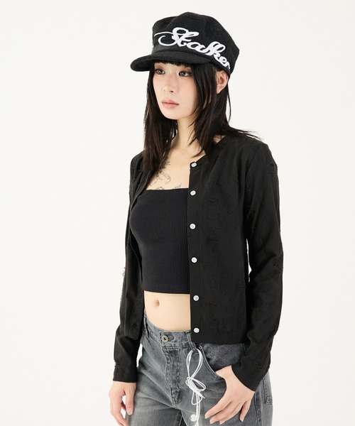 FTW(エフティダブリュー)の「DAMAGE CREW CARDIGAN(カーディガン/ボレロ・レディース・チャコールグレー/ブラック/グリーン・SMALL/MEDIUM)」の4枚目の写真