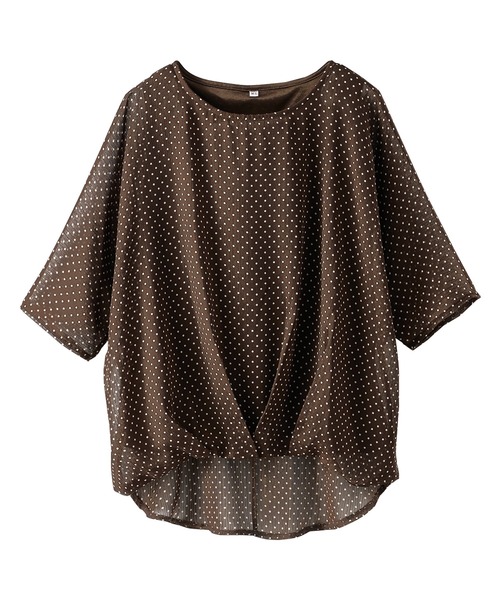 BELLUNA PLUS（ベルーナ）の「ドットシフォン裾タックプルオーバー（Tシャツ/カットソー・レディース・ブラウン系/ブラック系・M/L/XL/2XL）」の7枚目の写真