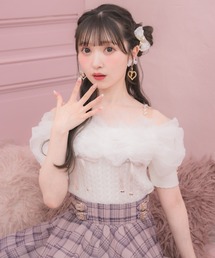 チュールオフショルニット