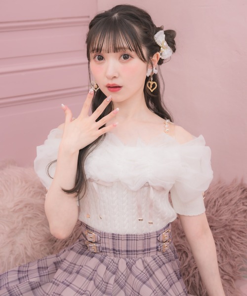 ROJITA(ロジータ)の「チュールオフショルニット(ニット/セーター・レディース・ピンク/ホワイト/ブラック・FREE)」の2枚目の写真