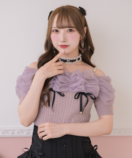 ROJITA(ロジータ)の「チュールオフショルニット(ニット/セーター・レディース・ピンク/ホワイト/ブラック・FREE)」の1枚目の写真
