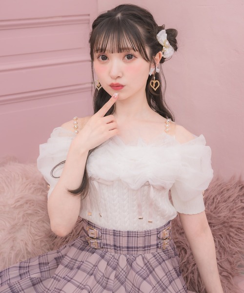 ROJITA(ロジータ)の「チュールオフショルニット(ニット/セーター・レディース・ピンク/ホワイト/ブラック・FREE)」の4枚目の写真