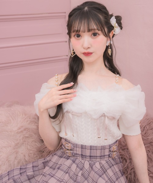 ROJITA(ロジータ)の「チュールオフショルニット(ニット/セーター・レディース・ピンク/ホワイト/ブラック・FREE)」の5枚目の写真