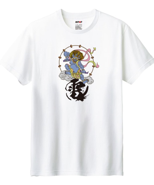 NIPOP(ニポップ)の「NIPOP(ニポップ) 半袖Tシャツ 雷神 和 ロゴ イラスト プリント インバウンド お土産 トップス カットソー レディース(Tシャツ/カットソー・レディース・ホワイト系3/ブラック系2/ブラック系1/ホワイト系1/ブラック系3/ホワイト系2・L/M)」の3枚目の写真