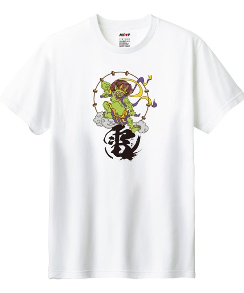 NIPOP(ニポップ)の「NIPOP(ニポップ) 半袖Tシャツ 雷神 和 ロゴ イラスト プリント インバウンド お土産 トップス カットソー レディース(Tシャツ/カットソー・レディース・ホワイト系3/ブラック系2/ブラック系1/ホワイト系1/ブラック系3/ホワイト系2・L/M)」の1枚目の写真