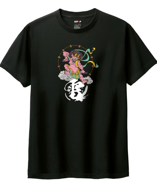 NIPOP(ニポップ)の「NIPOP(ニポップ) 半袖Tシャツ 雷神 和 ロゴ イラスト プリント インバウンド お土産 トップス カットソー レディース(Tシャツ/カットソー・レディース・ホワイト系3/ブラック系2/ブラック系1/ホワイト系1/ブラック系3/ホワイト系2・L/M)」の4枚目の写真