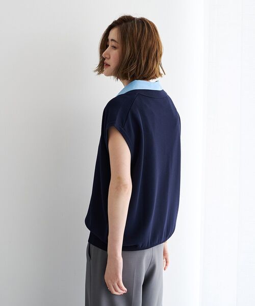 YECCA VECCA（イェッカヴェッカ）の「2wayレイヤード風ノースリーブポロニット（ニット/セーター・レディース・ネイビー/ブラウン・FREE）」の11枚目の写真