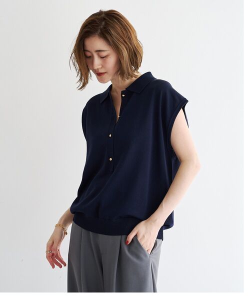 YECCA VECCA（イェッカヴェッカ）の「2wayレイヤード風ノースリーブポロニット（ニット/セーター・レディース・ネイビー/ブラウン・FREE）」の17枚目の写真