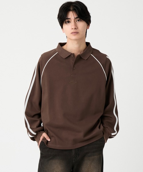 EVOLVERA(エボルヴェラー)の「Raglan side line logo embroidery Polo shirt / ラグランサイドライン ロゴ刺繍 ポロシャツ(Tシャツ/カットソー・メンズ・ブラウン/ブラック・L/M)」の2枚目の写真
