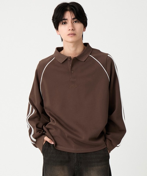 EVOLVERA(エボルヴェラー)の「Raglan side line logo embroidery Polo shirt / ラグランサイドライン ロゴ刺繍 ポロシャツ(Tシャツ/カットソー・メンズ・ブラウン/ブラック・L/M)」の3枚目の写真