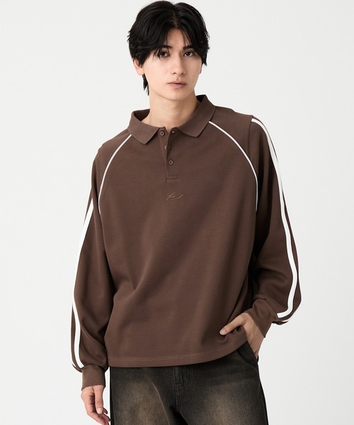 EVOLVERA(エボルヴェラー)の「Raglan side line logo embroidery Polo shirt / ラグランサイドライン ロゴ刺繍 ポロシャツ(Tシャツ/カットソー・メンズ・ブラウン/ブラック・L/M)」の4枚目の写真