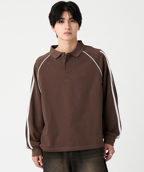 EVOLVERA(エボルヴェラー)の「Raglan side line logo embroidery Polo shirt / ラグランサイドライン ロゴ刺繍 ポロシャツ(Tシャツ/カットソー・メンズ・ブラウン/ブラック・L/M)」の5枚目の写真