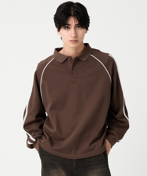 EVOLVERA(エボルヴェラー)の「Raglan side line logo embroidery Polo shirt / ラグランサイドライン ロゴ刺繍 ポロシャツ(Tシャツ/カットソー・メンズ・ブラウン/ブラック・L/M)」の6枚目の写真