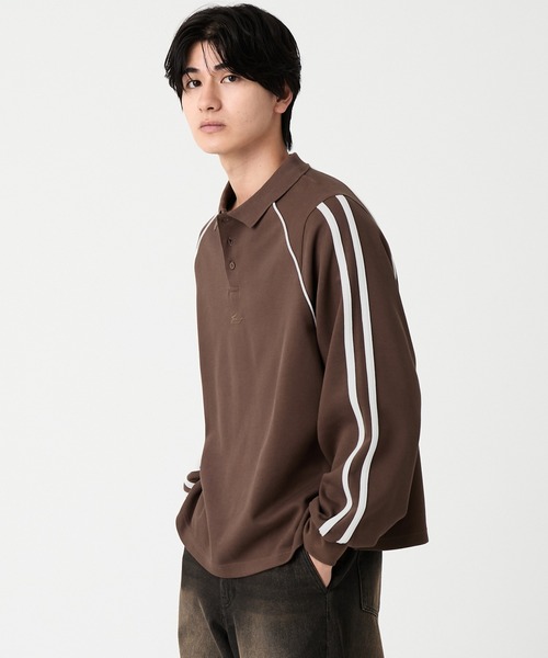 EVOLVERA(エボルヴェラー)の「Raglan side line logo embroidery Polo shirt / ラグランサイドライン ロゴ刺繍 ポロシャツ(Tシャツ/カットソー・メンズ・ブラウン/ブラック・L/M)」の7枚目の写真