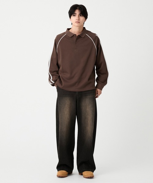 EVOLVERA(エボルヴェラー)の「Raglan side line logo embroidery Polo shirt / ラグランサイドライン ロゴ刺繍 ポロシャツ(Tシャツ/カットソー・メンズ・ブラウン/ブラック・L/M)」の10枚目の写真
