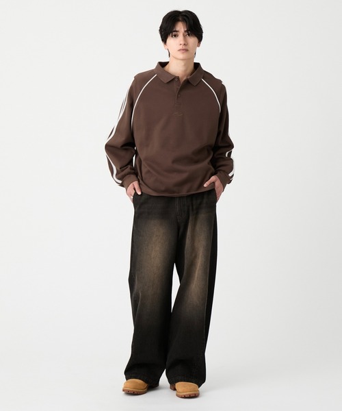 EVOLVERA(エボルヴェラー)の「Raglan side line logo embroidery Polo shirt / ラグランサイドライン ロゴ刺繍 ポロシャツ(Tシャツ/カットソー・メンズ・ブラウン/ブラック・L/M)」の11枚目の写真