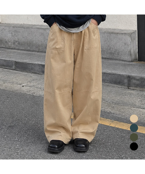 MOZMOZ(モズモズ)の「切り替えワイドコットンバンディングパンツ 4色(その他パンツ・メンズ・カーキ/ブラック/ベージュ/ネイビー・M/XL/XXL)」の3枚目の写真