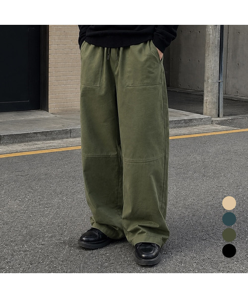 MOZMOZ(モズモズ)の「切り替えワイドコットンバンディングパンツ 4色(その他パンツ・メンズ・カーキ/ブラック/ベージュ/ネイビー・M/XL/XXL)」の1枚目の写真