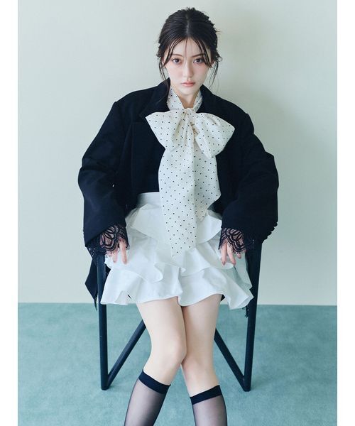 SNIDEL(スナイデル)の「ボウタイドッキングノースリプルオーバー(Tシャツ/カットソー・レディース・アイボリー/ネイビー/ブラック・F)」の18枚目の写真