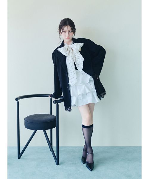 SNIDEL(スナイデル)の「ボウタイドッキングノースリプルオーバー(Tシャツ/カットソー・レディース・アイボリー/ネイビー/ブラック・F)」の4枚目の写真