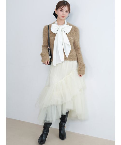 SNIDEL(スナイデル)の「ボウタイドッキングノースリプルオーバー(Tシャツ/カットソー・レディース・アイボリー/ネイビー/ブラック・F)」の5枚目の写真