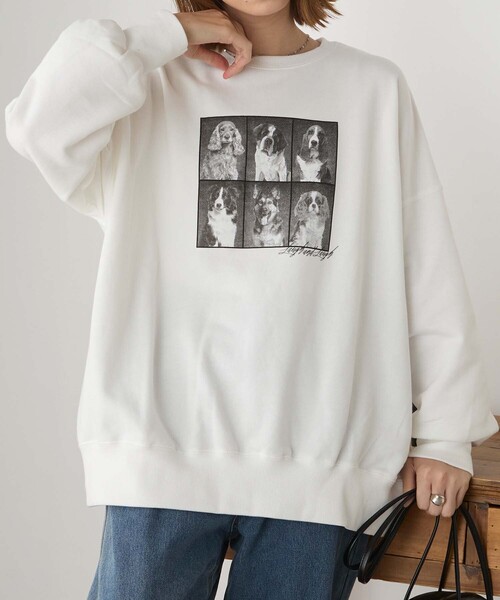 BONLECILL(ボンルシール)の「DOG PHOTグラフィックスウェットプルオーバー(スウェット・レディース・オフホワイト/グレー/チャコールグレー・FREE)」の9枚目の写真