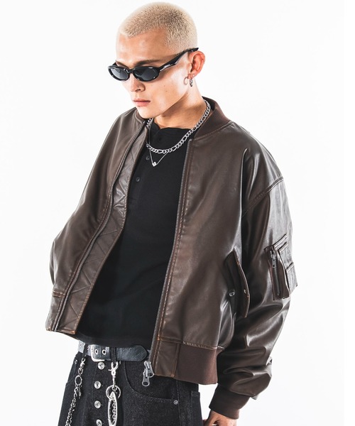 SHORT ROUND（ショートラウンド）の「SHORT ROUND/【26年秋冬新作】PUショートMA-1（ライダースジャケット・メンズ・ブラウン系その他/ブラック系その他・MEDIUM/LARGE）」の14枚目の写真