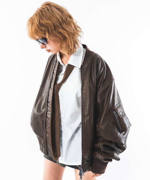 SHORT ROUND（ショートラウンド）の「SHORT ROUND/【26年秋冬新作】PUショートMA-1（ライダースジャケット・メンズ・ブラウン系その他/ブラック系その他・MEDIUM/LARGE）」の22枚目の写真