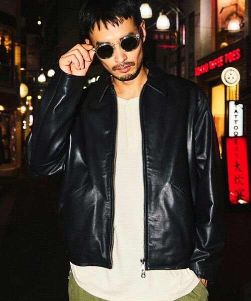FREAK'S STORE(フリークスストア)の「カーフレザー シングル ライダースジャケット/ジップブルゾン(ブルゾン・メンズ・ブラック・SMALL/MEDIUM/LARGE)」の1枚目の写真