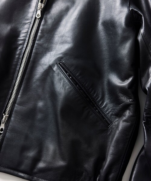 FREAK'S STORE(フリークスストア)の「カーフレザー シングル ライダースジャケット/ジップブルゾン(ブルゾン・メンズ・ブラック・SMALL/MEDIUM/LARGE)」の6枚目の写真