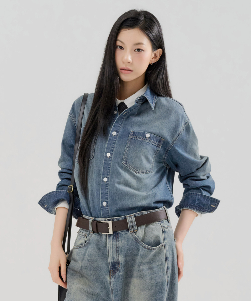 CHASECULT（チェイスカルト）の「ユニセックス デニムポケットシャツ-FERU5431B0N（ビジネスシャツ・レディース・ブルー・100/105/90/95）」の2枚目の写真